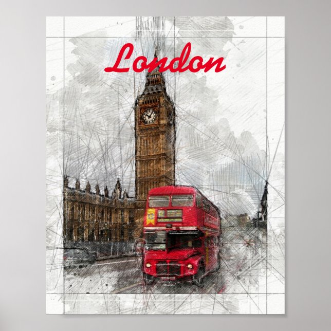 Barramento vermelho londrino e Big ben Poster (Frente)