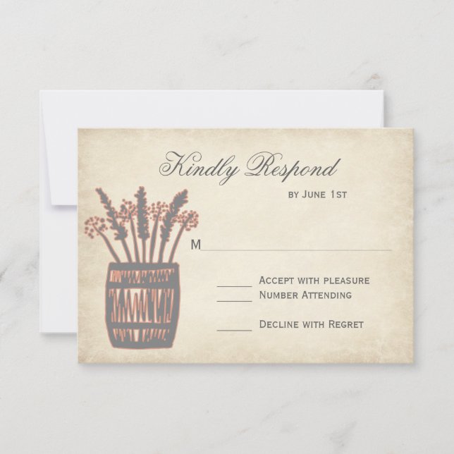Barril de Wheat Rustic Wedding Cartões RSVP (Frente)