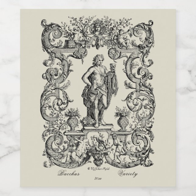 Barroco Rococo Bacchus Etiqueta de Vinho Modelo (Rótulo Único)