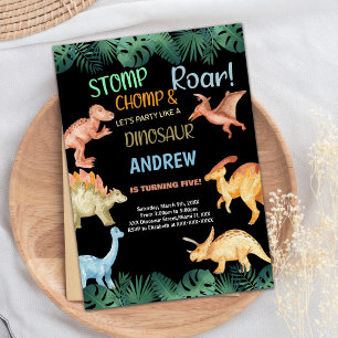 Barwon Black Glitter Dinossauro Convites de Aniver