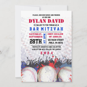 BASEBALL Splatter Bar Bat Mitzvah Convite