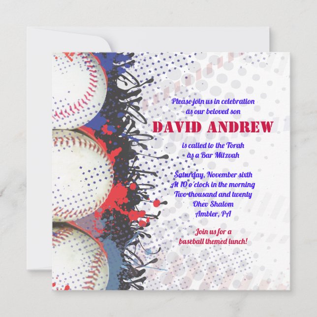BASEBALL Splatter Bar Bat Mitzvah Convite (Frente)