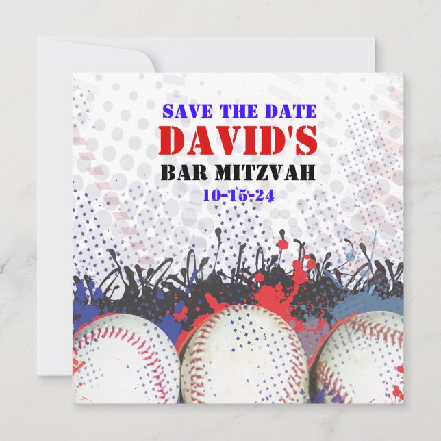BASEBALL SPLATTER Bar Mitzvah SALVE O cartão DATE (Frente)