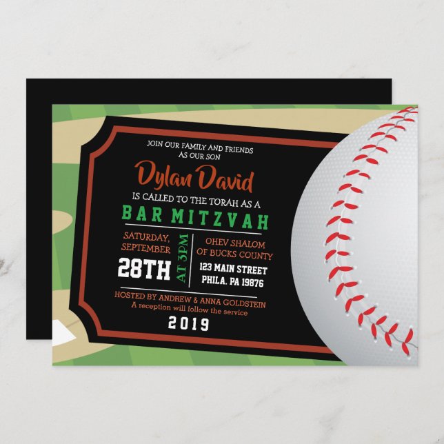BASEBALL TICKET Bar Bat Mitzvah Convite (Frente/Verso)