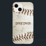 Baseball Vintage Personalizado<br><div class="desc">Uma foto de uma bola de beisebol vintage vestida fornece o fundo dessa capas de iphone personalizada. Adicione o seu nome a fontes de sans serif amargas em apuros numa sombra de castanho avermelhado que corresponda à costura. Ideal para o fã de beisebol ou esporte na sua lista de presentes....</div>