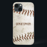 Baseball Vintage Personalizado<br><div class="desc">Uma foto de uma bola de beisebol vintage vestida fornece o fundo dessa capas de iphone personalizada. Adicione o seu nome a fontes de sans serif amargas em apuros numa sombra de castanho avermelhado que corresponda à costura. Ideal para o fã de beisebol ou esporte na sua lista de presentes....</div>