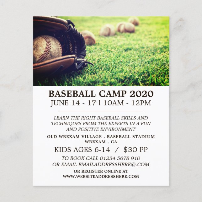 Baseballs no Campo de Baseball Camp Advert Flyer (Frente)