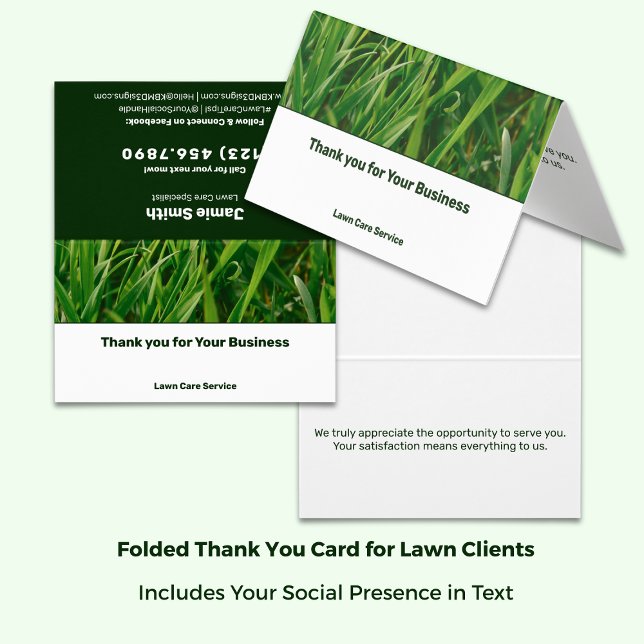 Básico dobrado 3,5x2 - Cartões de agradecimentos d (Folded 3.5x2 Basic – Lawn Care Thank You Card)