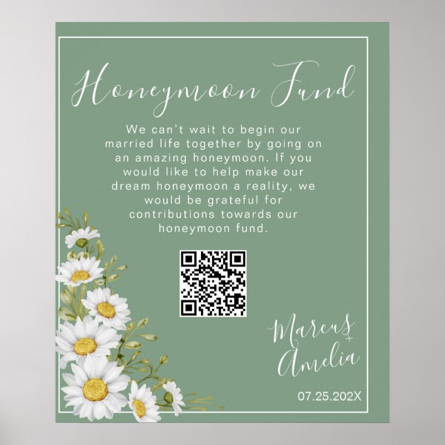 Basil Green & White Daisies Honeymoon Fund Poster (Frente)