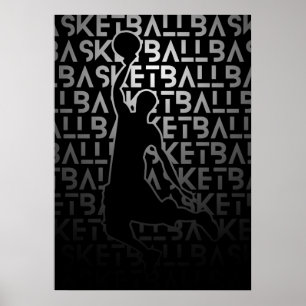 Basketball Poster Black and White Metal look