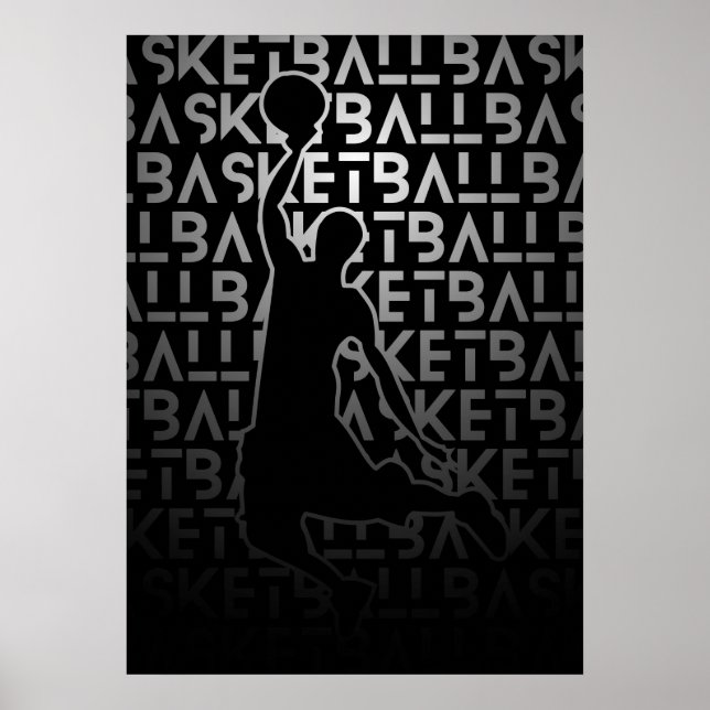 Basketball Poster | Black and White | Metal look (Frente)