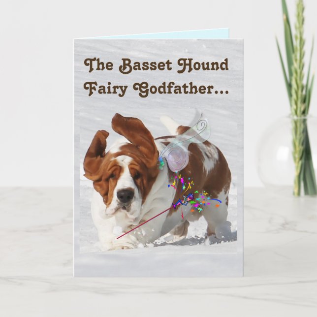 "Basset Fairy Goddad" no Cartão de Aniversário Eng (Frente)