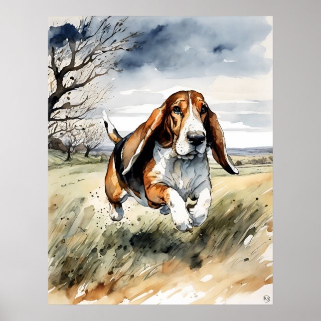 Basset Hound - Impressão de Arte Canina (Frente)