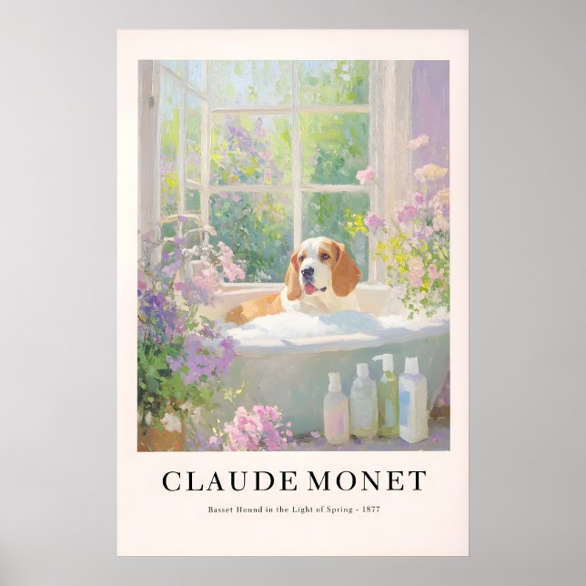 Basset Hound in Bathtub Poster Monet Style (Frente)