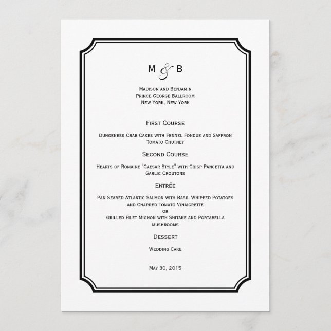 Basta Chic Wedding Menu Card (Frente)