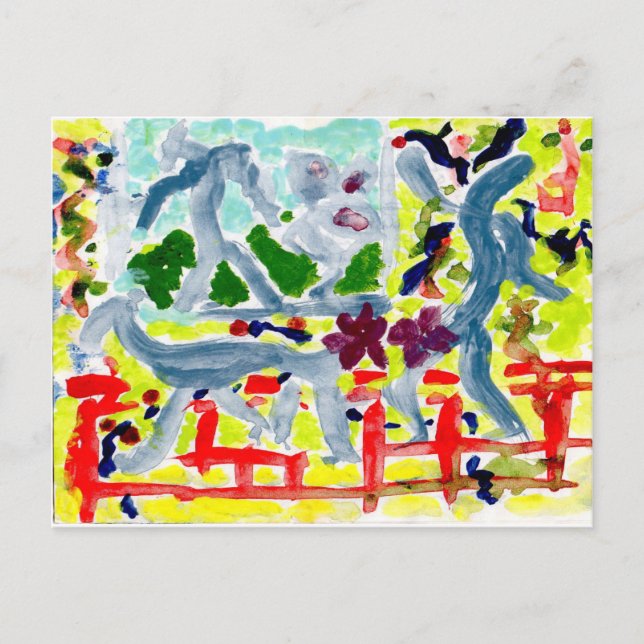 Bastão feliz com cartão postal de cão com pau (Frente)