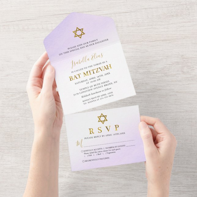 Bat Mitzvah Aquarela Pastel Roxo Dourado (Tearaway)