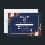 Bat Mitzvah Blue Burgundy RSVP Dourado Floral<br><div class="desc">Watercolor Burgundy Marsala Blue Floral Dourado Bat Mitzvah RSVP Card</div>