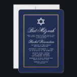 Bat Mitzvah Blue e Dourado Convite<br><div class="desc">Bat Mitzvah Blue e Dourado Cartão de Convite</div>