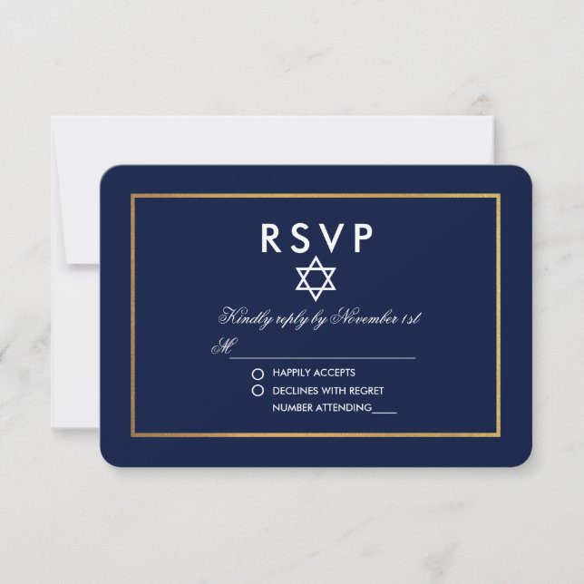 Bat Mitzvah Blue e RSVP Dourada (Frente)