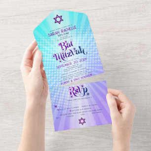 Bat Mitzvah Boho Retro Azul Roxo Gradiente Negrito