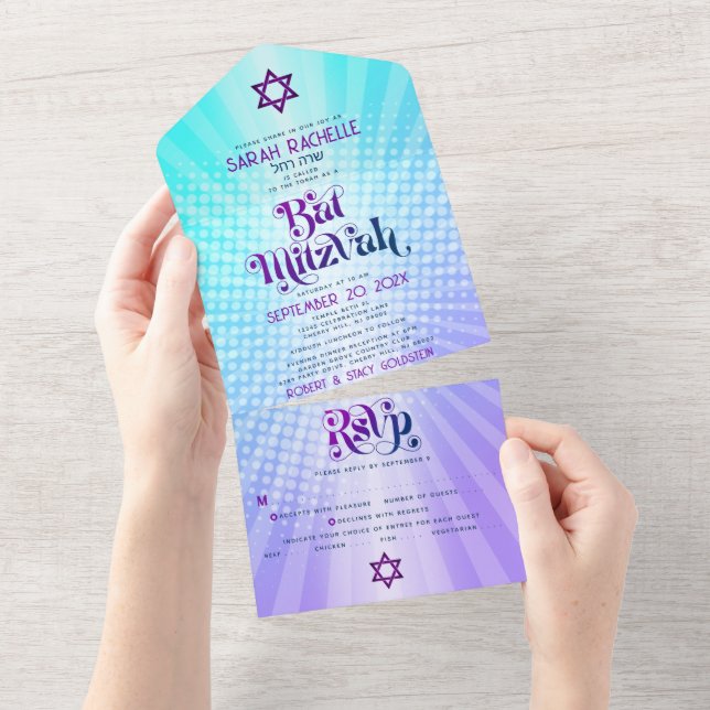 Bat Mitzvah Boho Retro Azul Roxo Gradiente Negrito (Aba destacável)