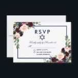 Bat Mitzvah Borgonha Azul Floral RSVP<br><div class="desc">Cartão de RSVP Floral Azul Borgonha Aquarela para Bat Mitzvah</div>