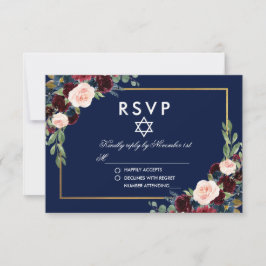 Bat Mitzvah Burgundy Blue Floral Dourado RSVP