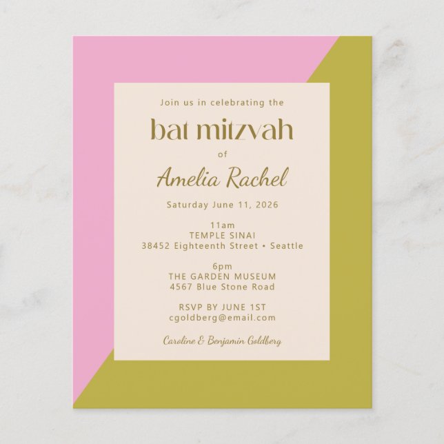 Bat Mitzvah Convidar Bat Verde Cor Verde Cor Cor-d (Frente)