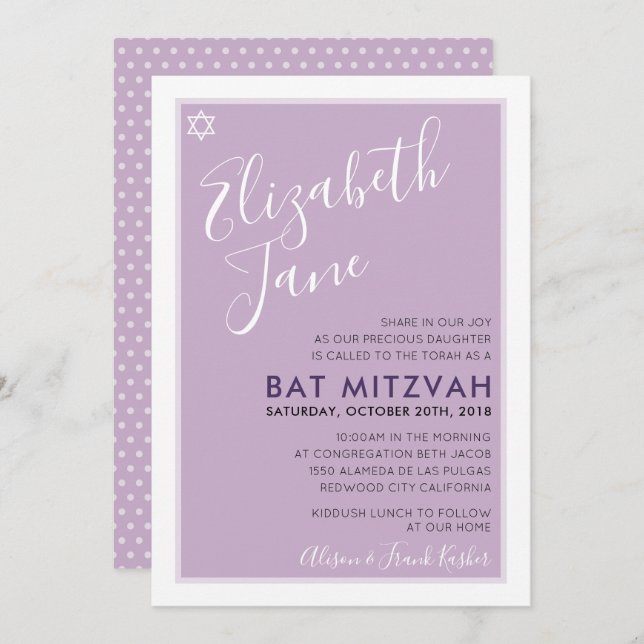 BAT MITZVAH - convite à estrela adolescente modern (Frente/Verso)