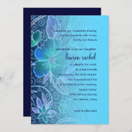 Bat Mitzvah Convite Azul Floral Doce