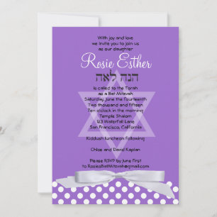Bat Mitzvah Convite Fita Branca Roxo