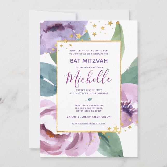 Bat Mitzvah Convite Floral (Frente)