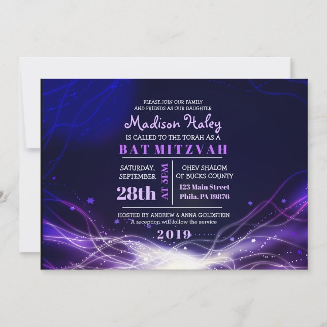 Bat Mitzvah Convite Roxo (Frente)