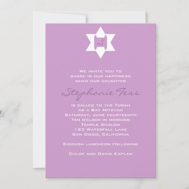 Bat Mitzvah Convite Torah Estrela Judia Hebraica (Frente)