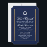 Bat Mitzvah Elegant Blue e Dourado Convite<br><div class="desc">Bat Mitzvah Blue e Cartão de Convite Dourado - Estilo de Bilhete</div>