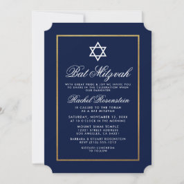 Bat Mitzvah Elegant Blue e Dourado Convite