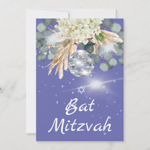 Bat Mitzvah Floral Disco Ball Purple Convite
