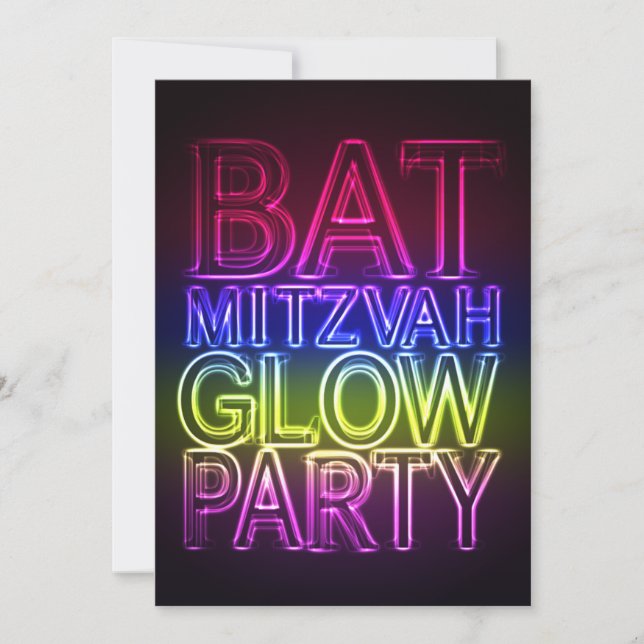 Bat Mitzvah GLOW FESTA Convite de Aniversário (Frente)