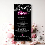 Bat Mitzvah Hot Pink Neon Themed Menu<br><div class="desc">Estamos entusiasmados em apresentar nossa suíte moderna de inspiração neonográfica para um Bar brilhante ou Bat Mitzvah! Esta coleção divertida inclui tudo o que você precisa, desde guardanapos e placas de papel a um sinal de boas-vindas e muito mais. Se você tiver alguma dúvida ou precisar de ajuda com a...</div>
