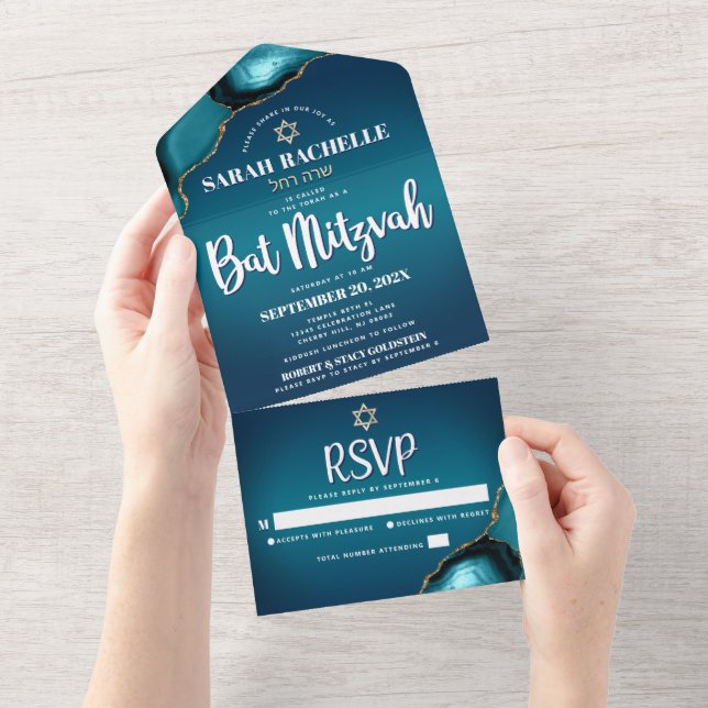 Bat Mitzvah Moderno Turquesa Ombre Ágata Script (Tearaway)