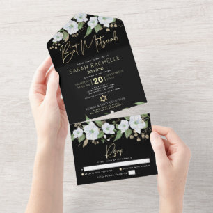 Bat Mitzvah Ouro Preto Script Floral Aquarela