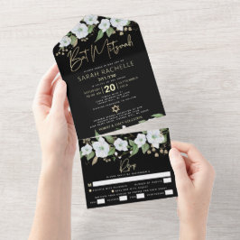 Bat Mitzvah Ouro Preto Script Floral Aquarela