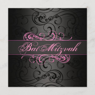Bat Mitzvah Pink & Black Swirl Convite de Aniversá