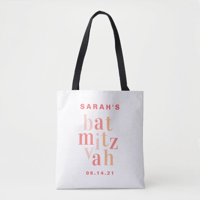 Bat Mitzvah Pink Modern Typografia Tote Bag (Frente)