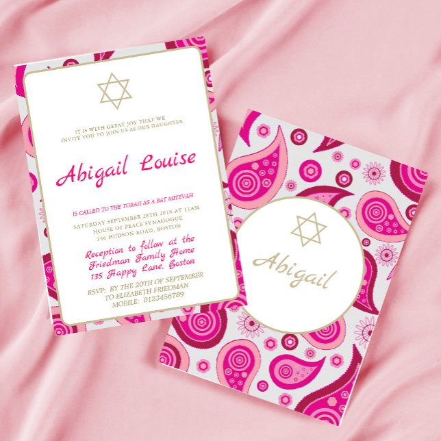 Bat Mitzvah Pink Padrão Moderno Convite (Criador carregado)