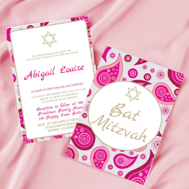 Bat Mitzvah Pink Star do Convite Moderno David (Criador carregado)