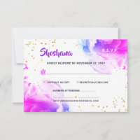 Bat Mitzvah Purple Watercolor Glitter RSVP Card