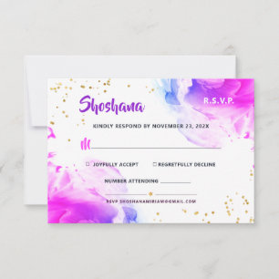Bat Mitzvah Purple Watercolor Glitter RSVP Card