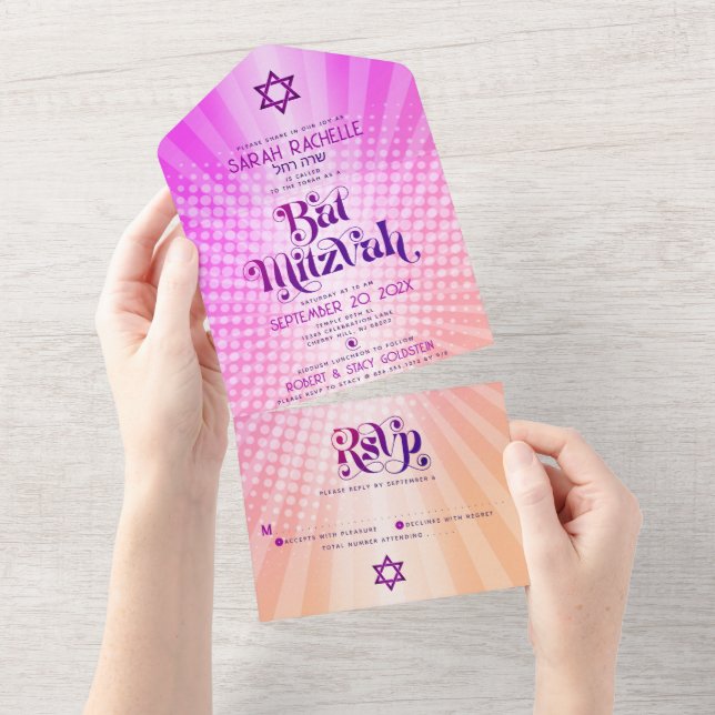 Bat Mitzvah Retro Boho Cor-de-Laranja Cor-de-Rosa  (Tearaway)